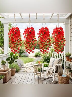 4 Pc Red Hanging Artificial Begonia Bundle - Home Accents